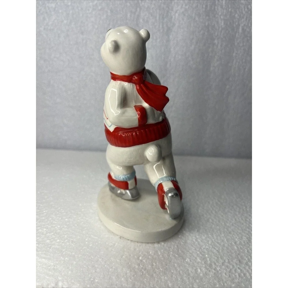 Coca‎ Cola 1995 Enesco Ceramic Polar Bear Ice Fishing & Skating Vtg Ornaments